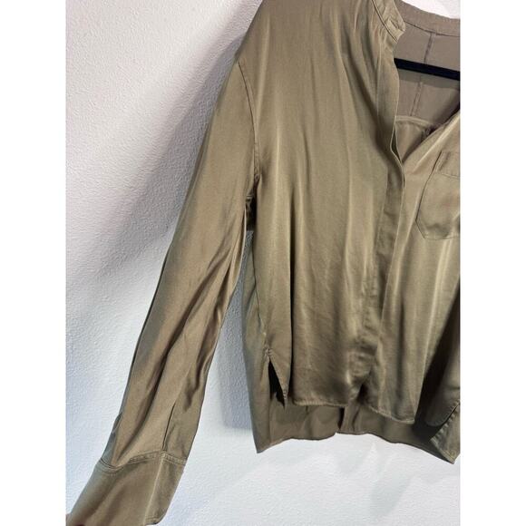 VINCE Mandarin Collar Silk Blouse In Aloe small - Picture 7 of 7